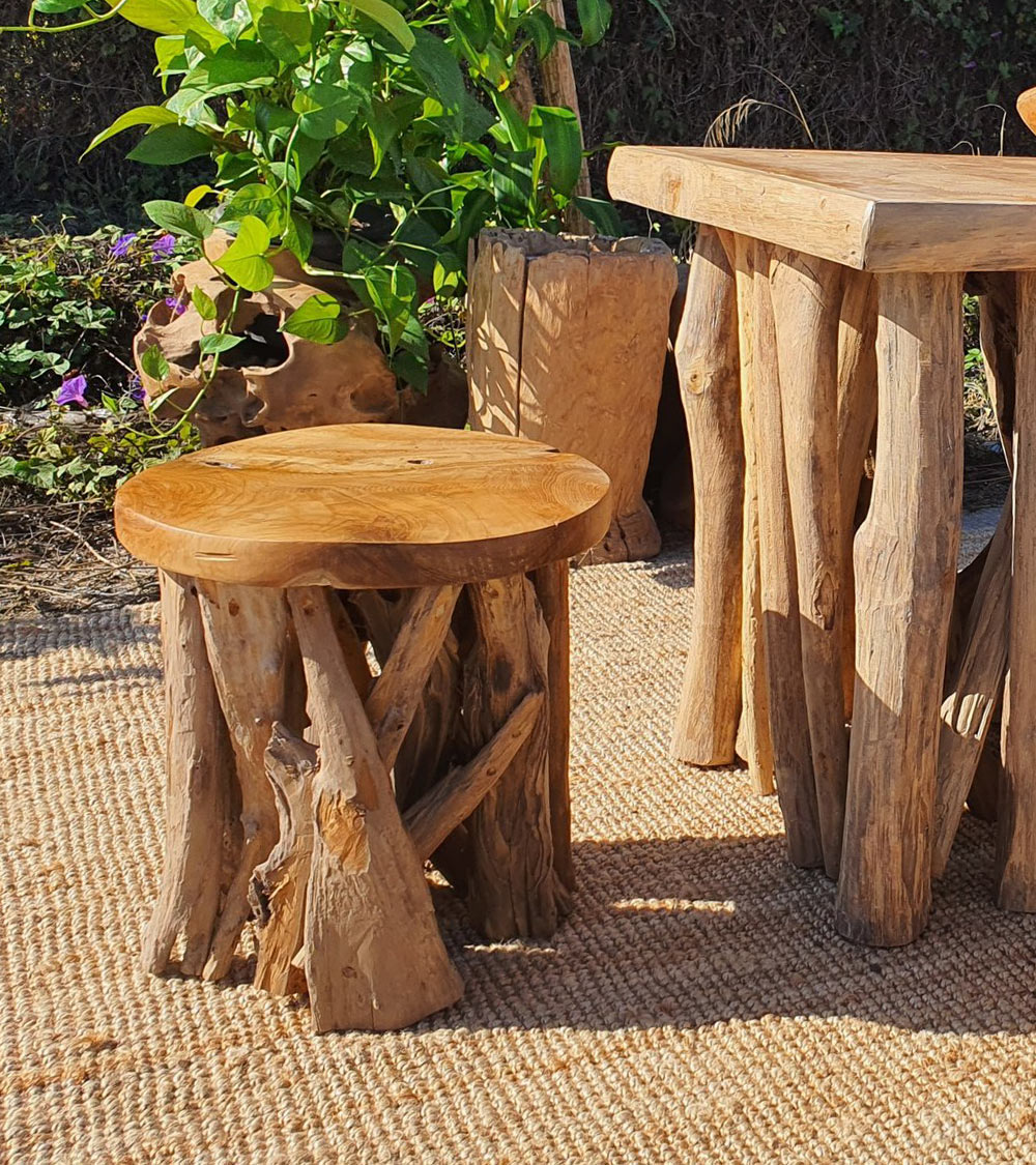 Bilbao Natural Teak Wood Stool - Goodteak Teak Root Furniture Indonesia