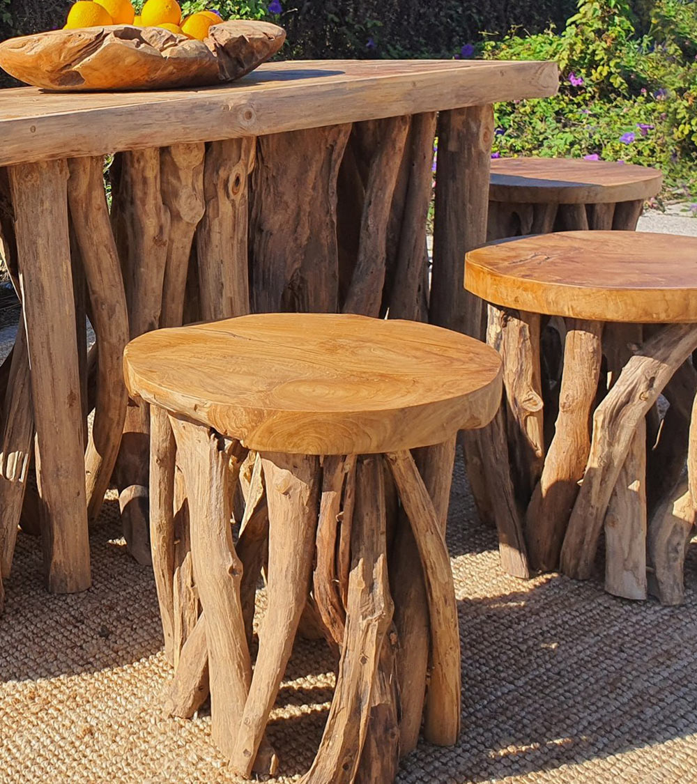 Bilbao Natural Teak Wood Stool - Goodteak Teak Root Furniture Indonesia